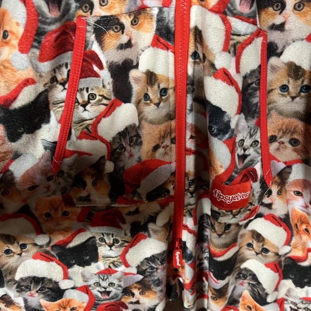 Tipsy Elves Meowy Catmus Jumpsuit Mens Medium Unisex All Over Print Cats Hooded